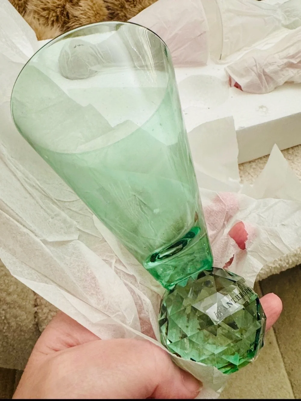 Anthropologie Gemma Mint (green)‎ Faceted martini Glasses